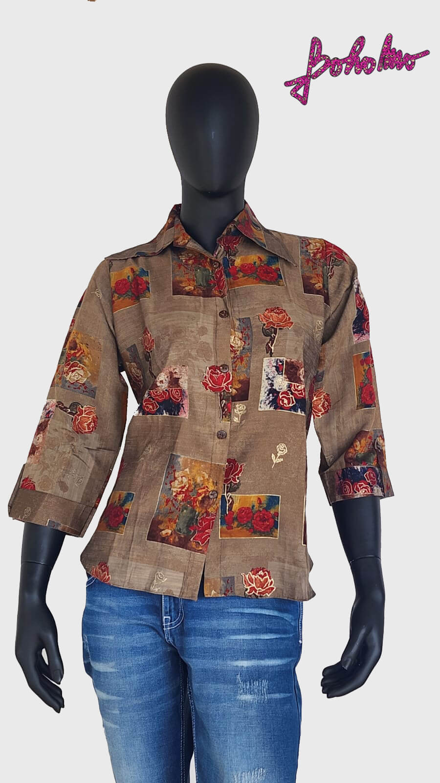 Brown Snuff foil and floral print short_2