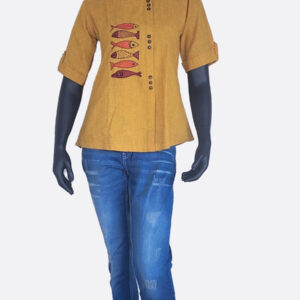 Mustard Top with Fish Embroidery