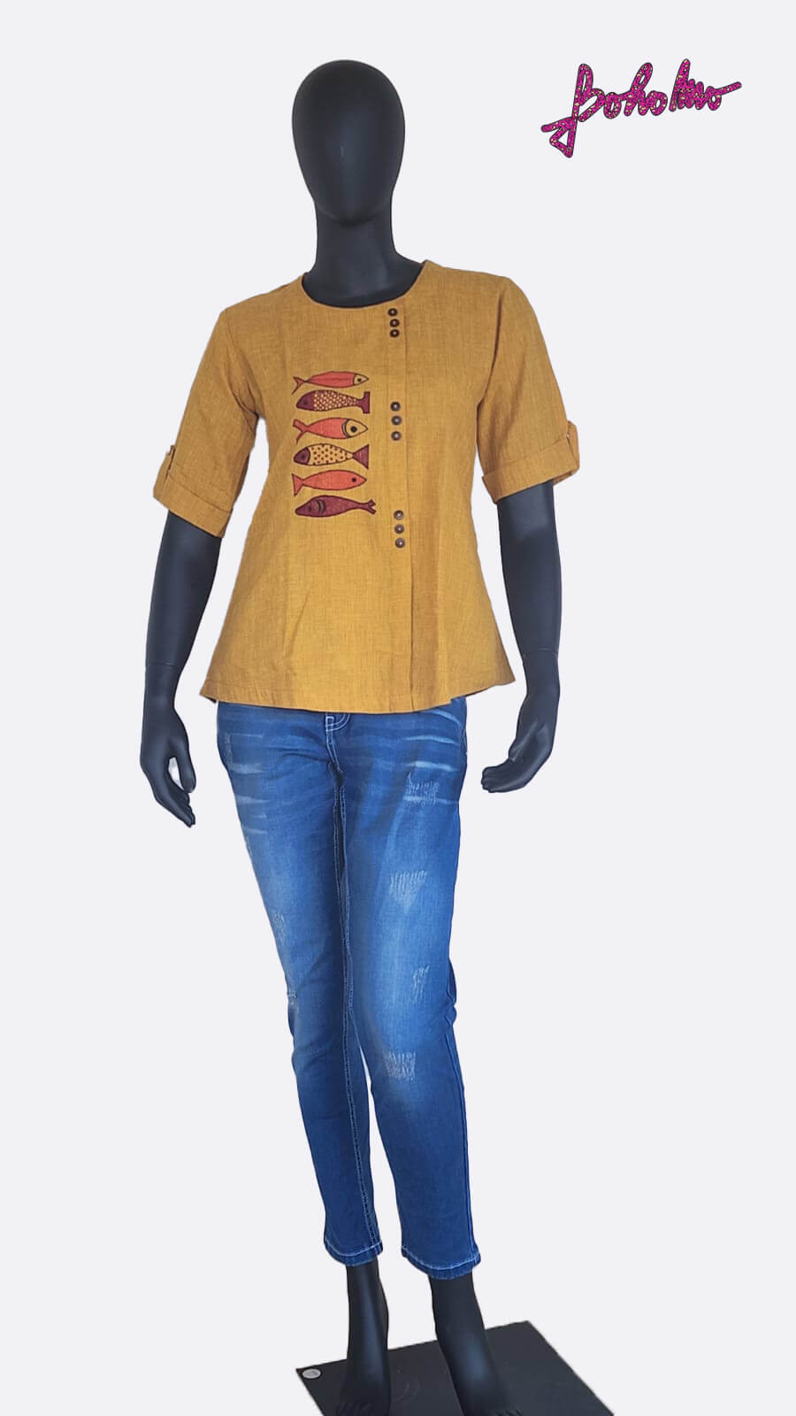 Mustard Top with fish embroidery_1