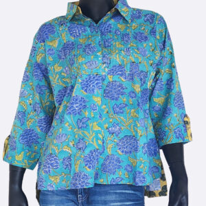 Turquoise Cotton Pintuck Kurti